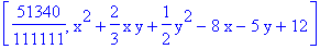 [51340/111111, x^2+2/3*x*y+1/2*y^2-8*x-5*y+12]